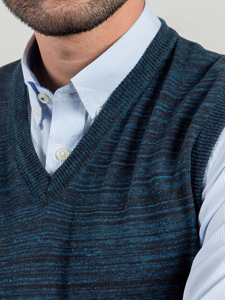 Navy Blue Patterned Sleeveless V-Neck Sweater Brumano Pakistan