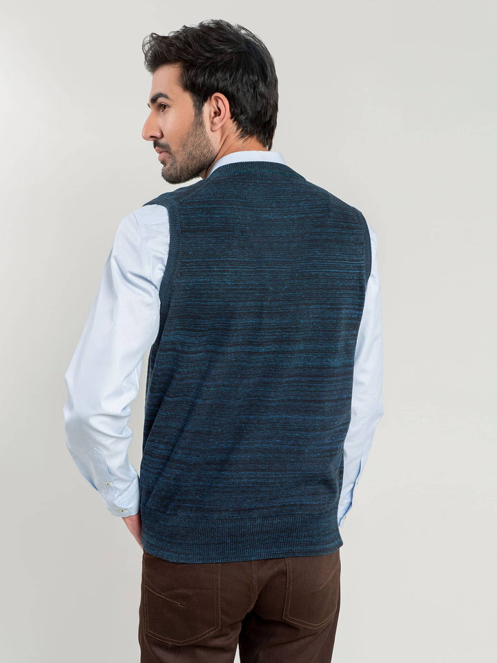 Navy Blue Patterned Sleeveless V-Neck Sweater Brumano Pakistan