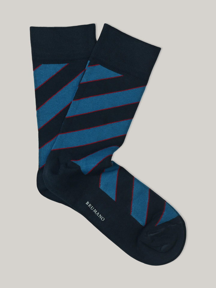Navy Blue Pinstriped Cotton Socks Brumano Pakistan