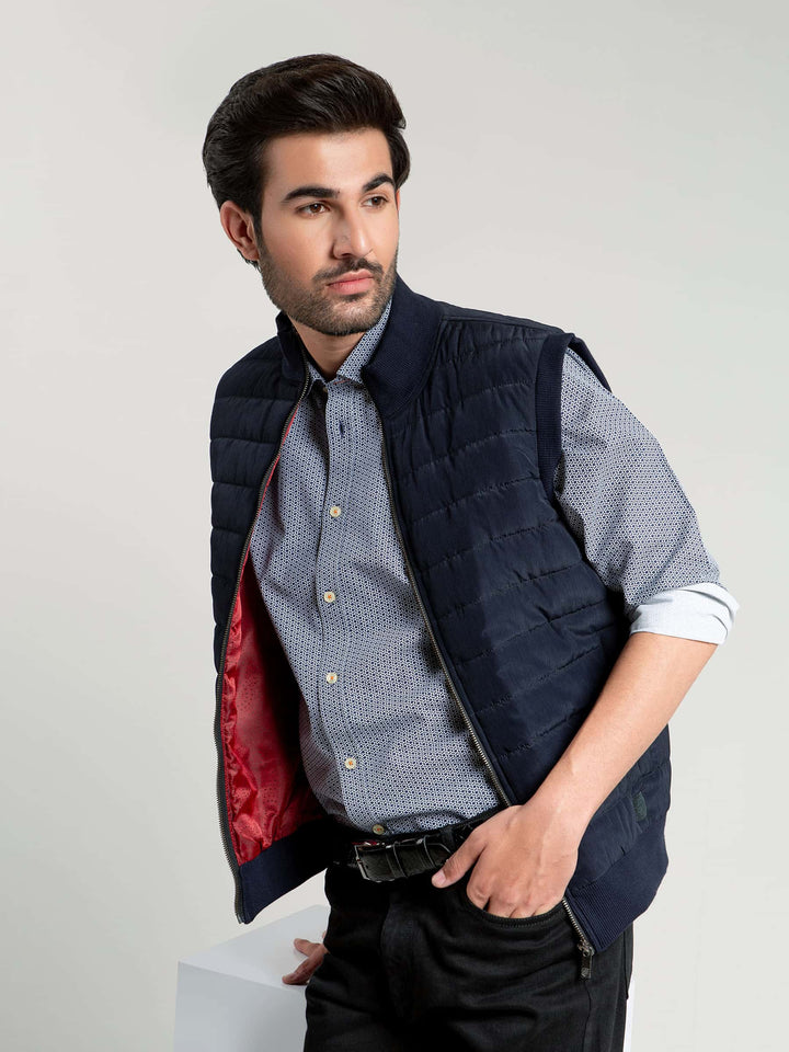 Navy Blue Ribbed Sleeveless Jacket Brumano Pakistan