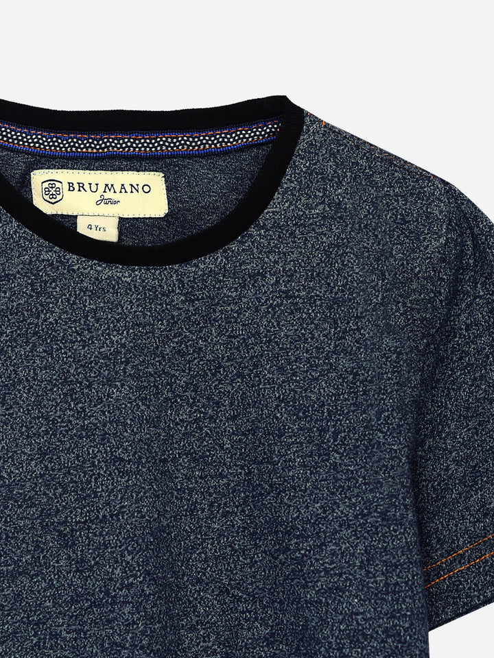 Navy Blue Short Sleeves Marl Casual T-Shirt Brumano Pakistan