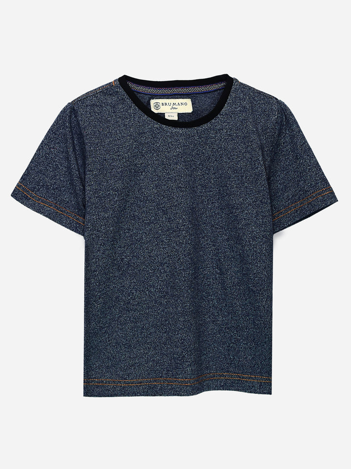 Navy Blue Short Sleeves Marl Casual T-Shirt Brumano Pakistan