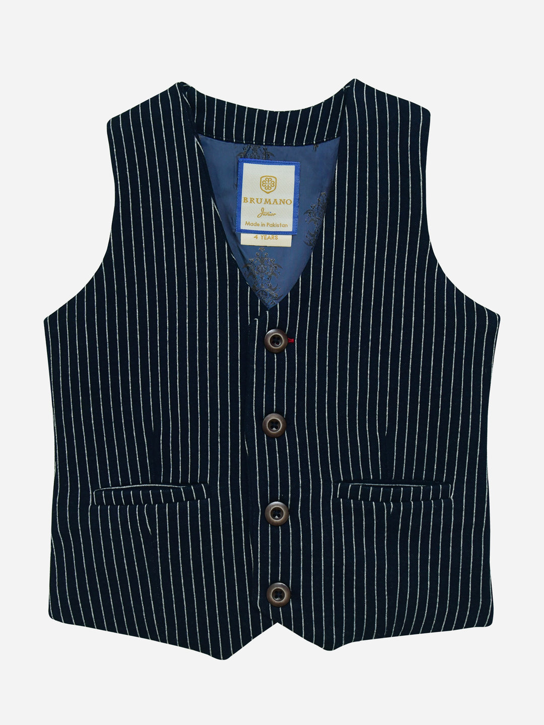 Navy Blue Striped Suit Waistcoat Brumano Pakistan
