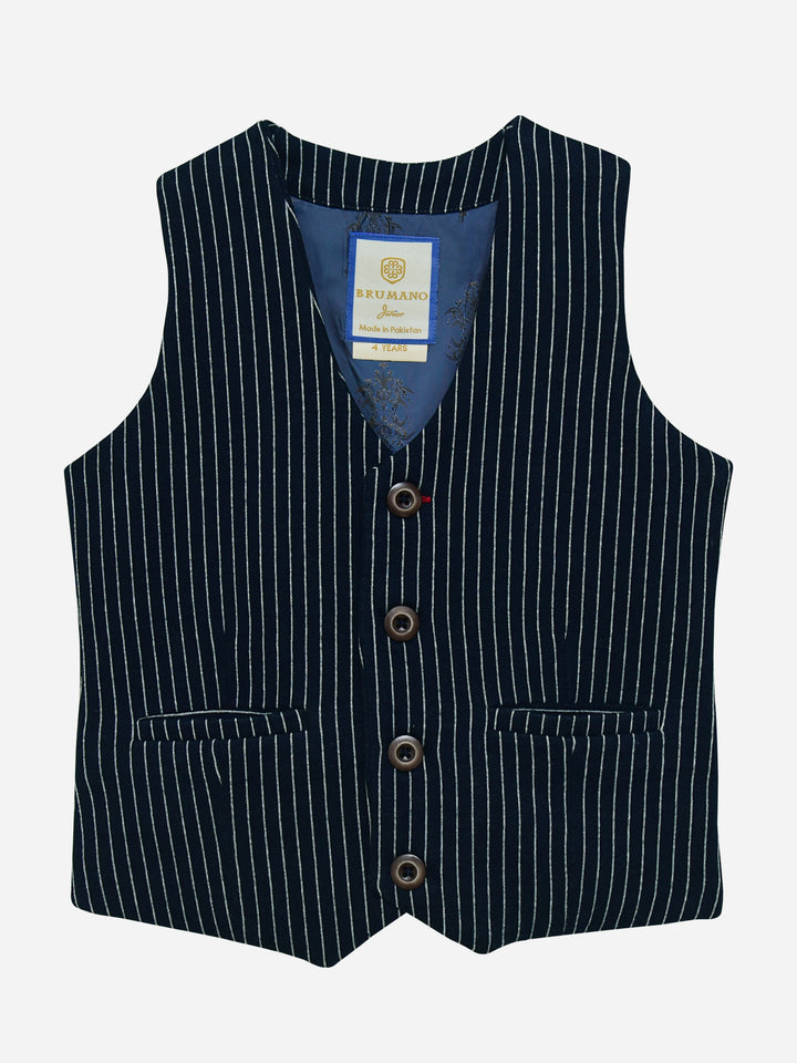 Navy Blue Striped Suit Waistcoat Brumano Pakistan