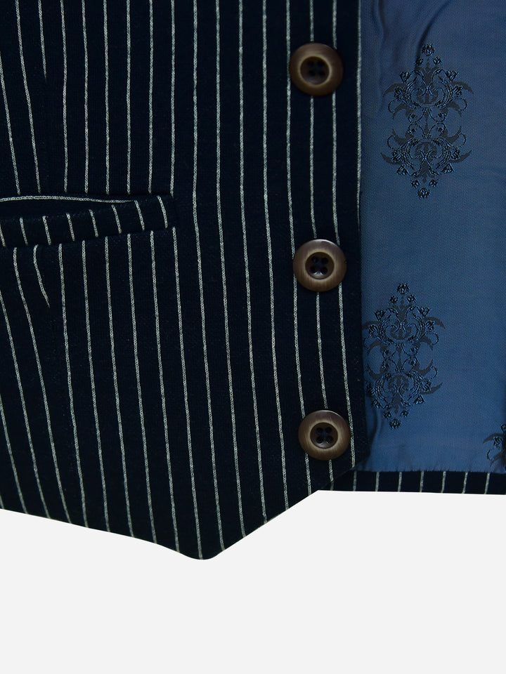 Navy Blue Striped Suit Waistcoat Brumano Pakistan