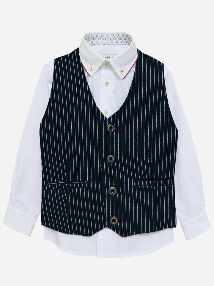 Navy Blue Striped Suit Waistcoat Brumano Pakistan