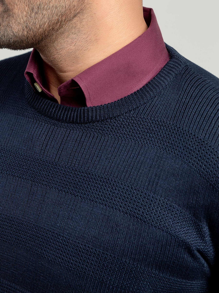 Navy Blue Textured Crew Neck Sweater Brumano Pakistan
