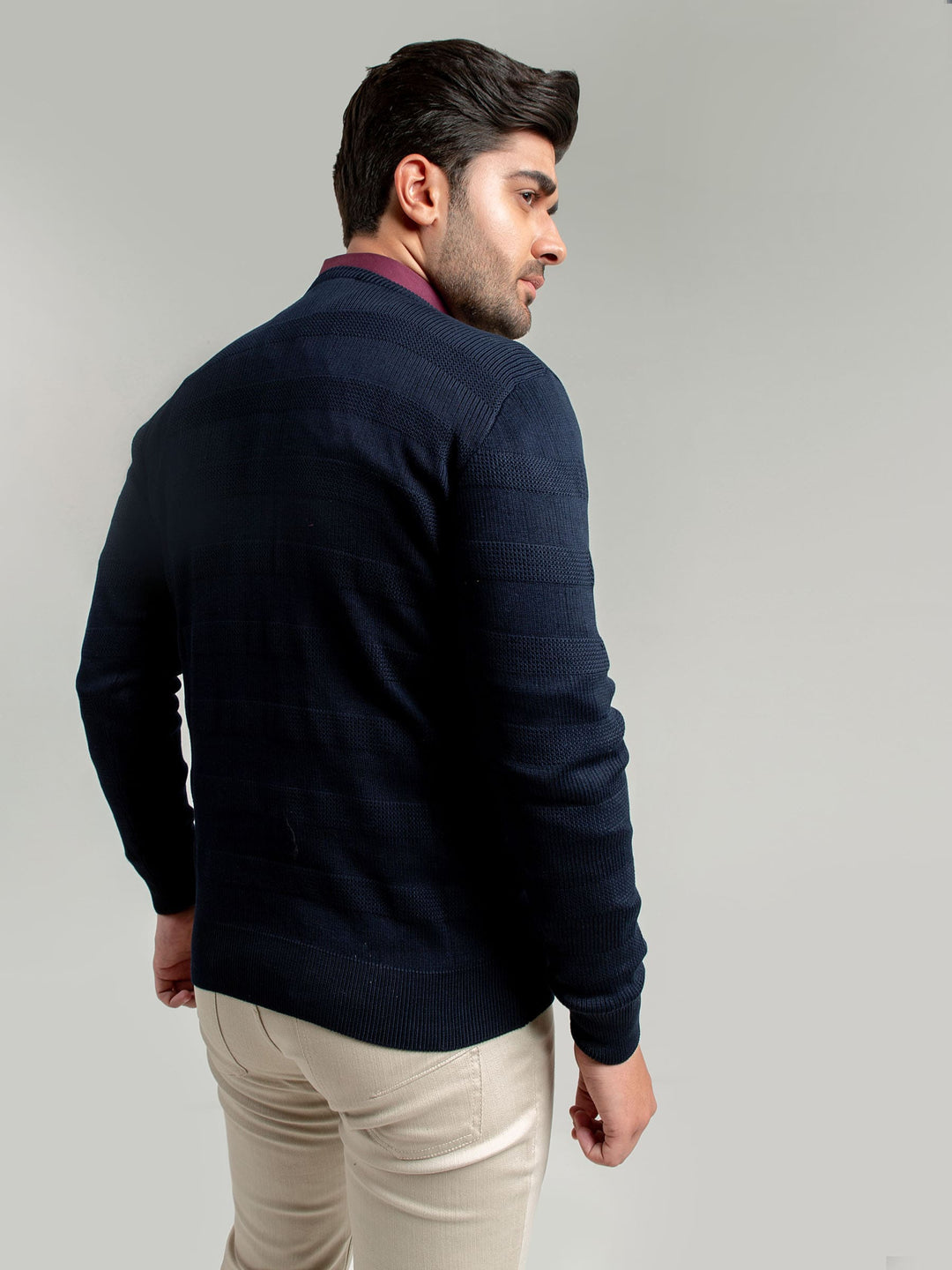 Navy Blue Textured Crew Neck Sweater Brumano Pakistan