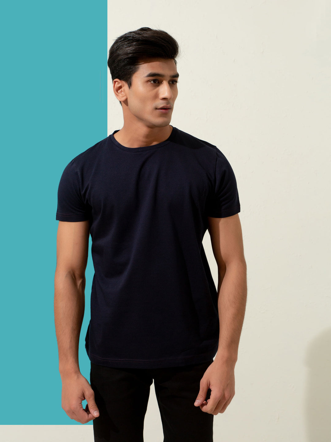 Navy Blue Textured Mercerized T-Shirt Brumano Pakistan
