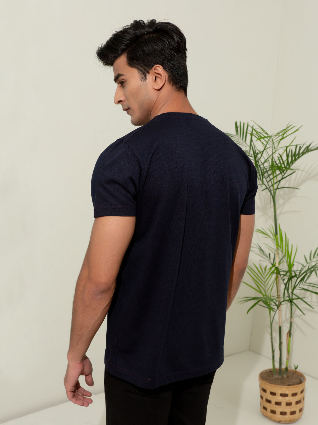 Navy Blue Textured Mercerized T-Shirt Brumano Pakistan