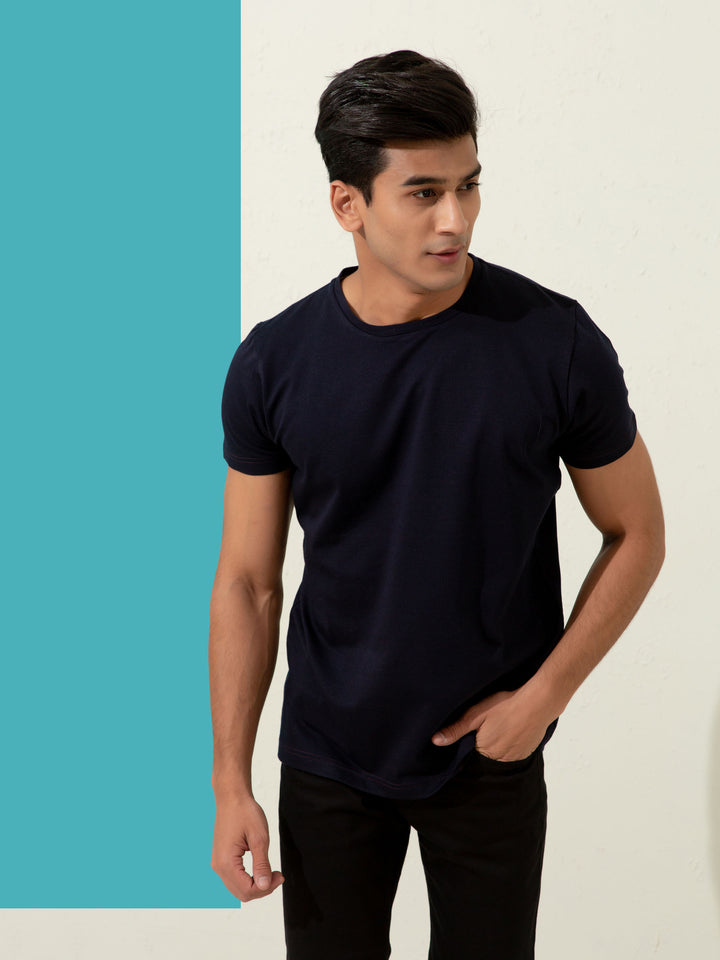 Navy Blue Textured Mercerized T-Shirt Brumano Pakistan