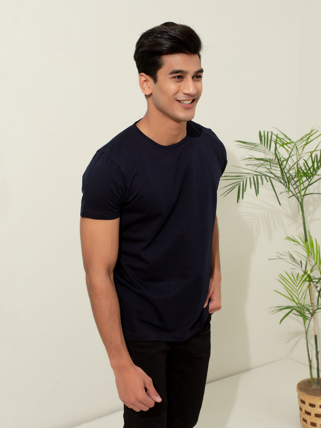 Navy Blue Textured Mercerized T-Shirt Brumano Pakistan