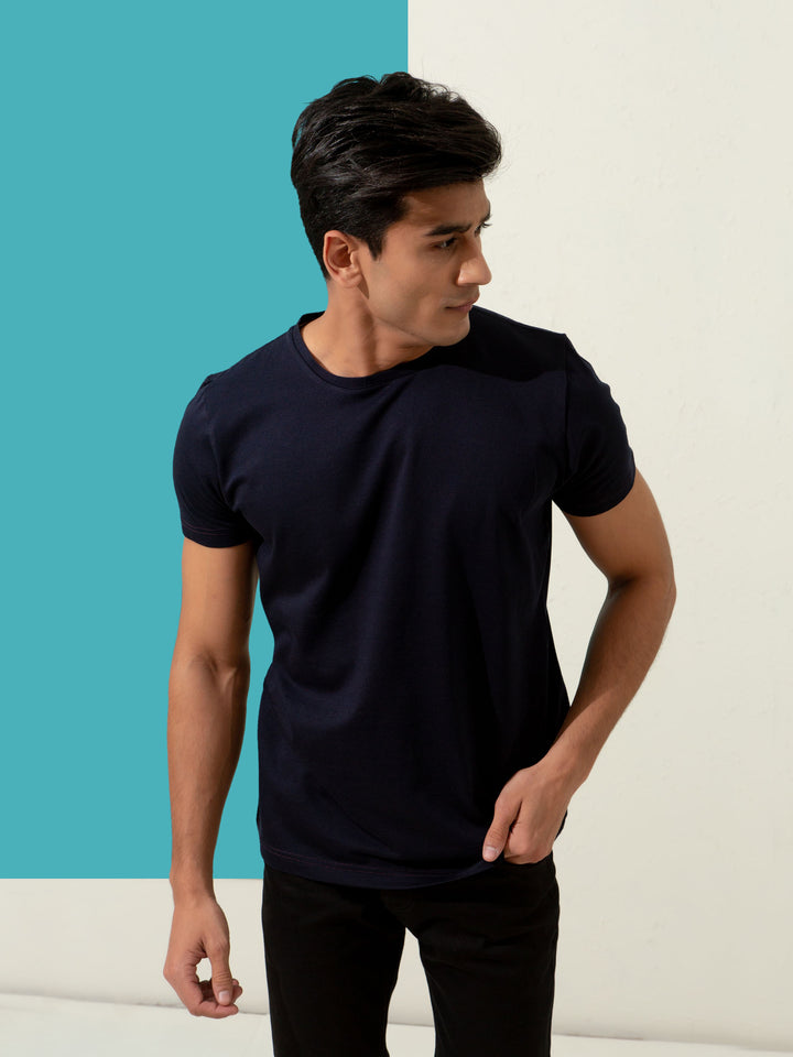 Navy Blue Textured Mercerized T-Shirt Brumano Pakistan