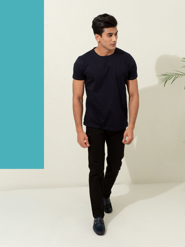 Navy Blue Textured Mercerized T-Shirt Brumano Pakistan