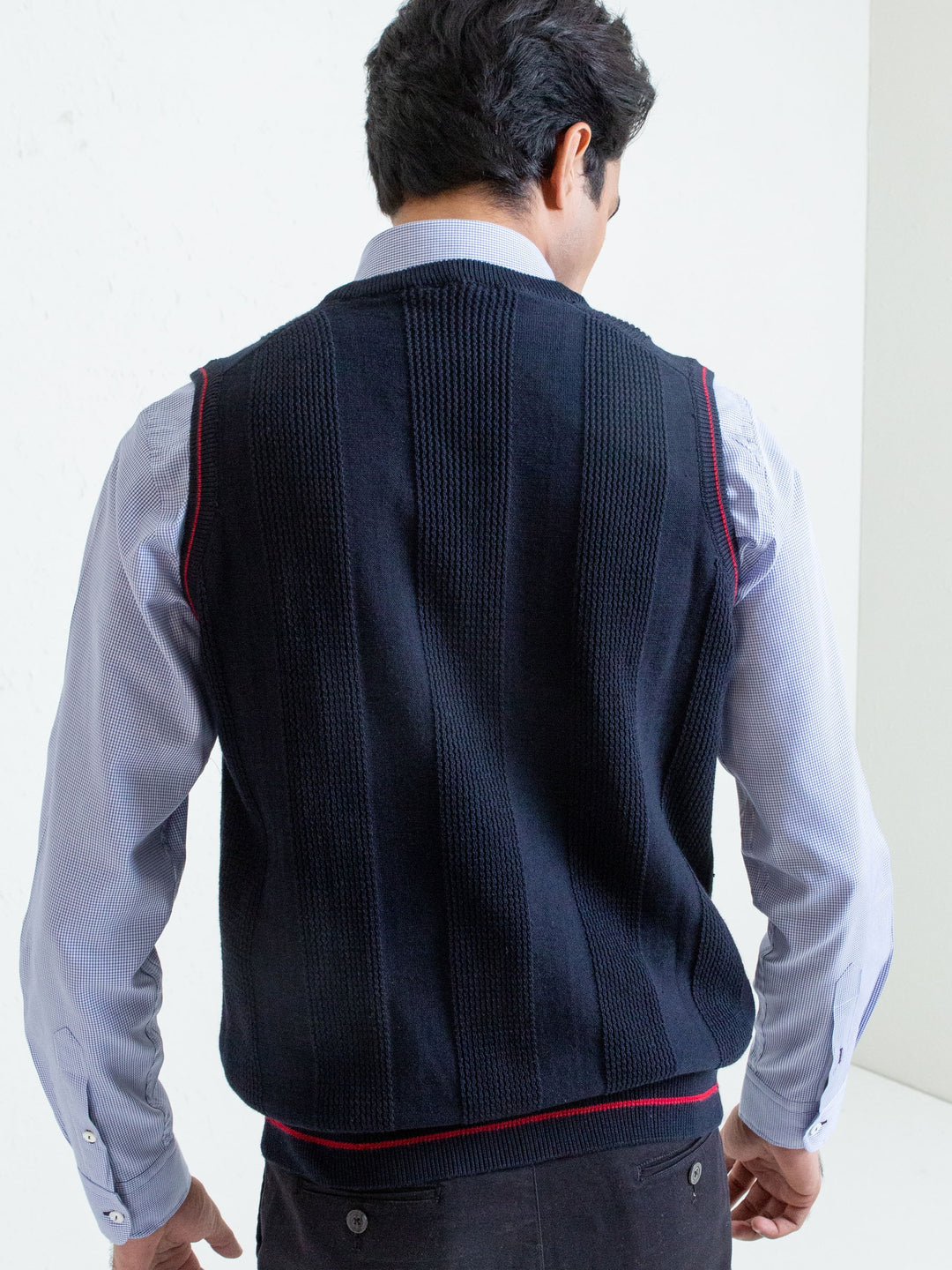 Navy Blue Textured Sleeveless Sweater Brumano Pakistan