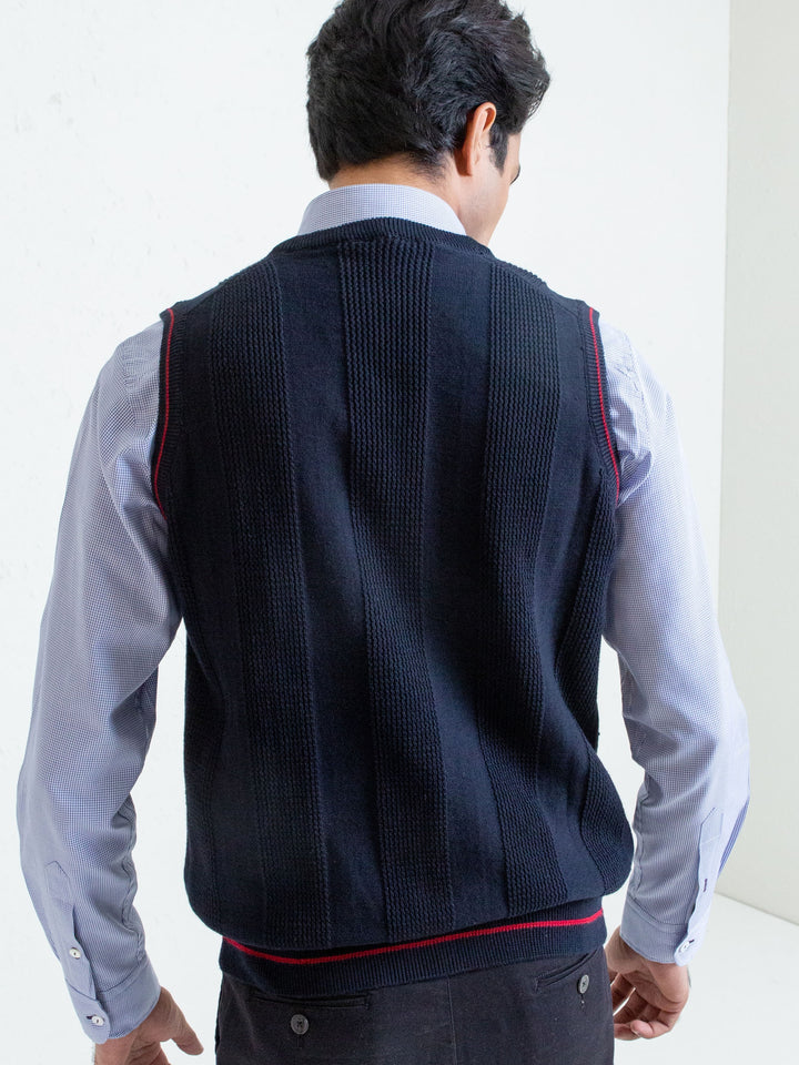 Navy Blue Textured Sleeveless Sweater Brumano Pakistan