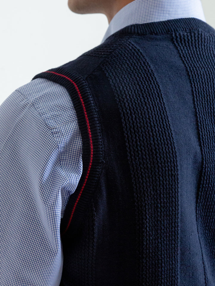 Navy Blue Textured Sleeveless Sweater Brumano Pakistan