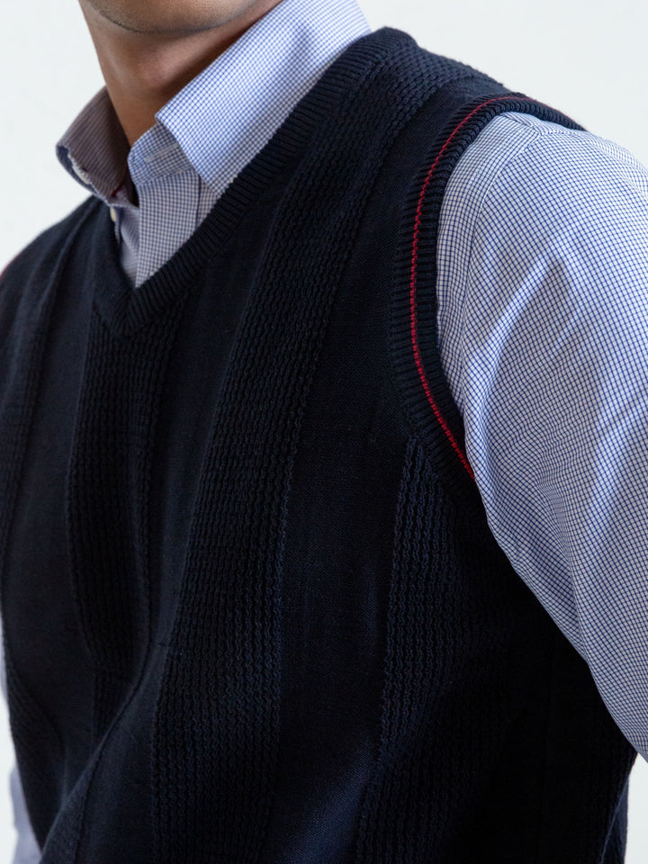 Navy Blue Textured Sleeveless Sweater Brumano Pakistan