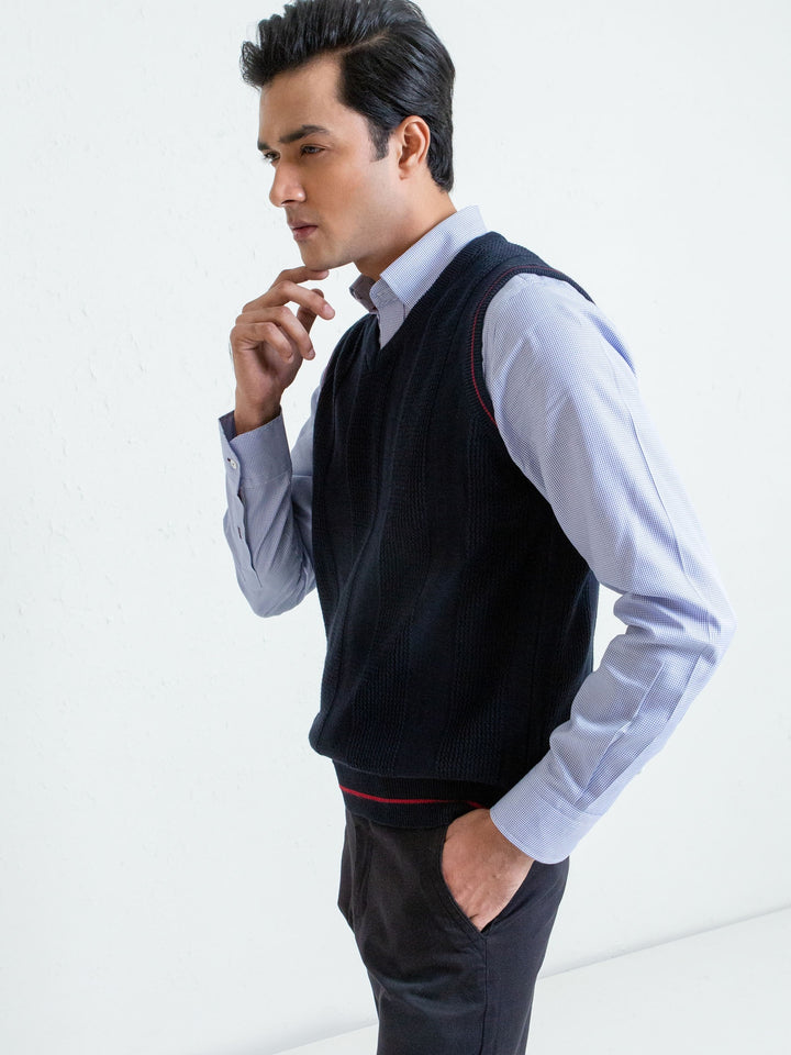 Navy Blue Textured Sleeveless Sweater Brumano Pakistan
