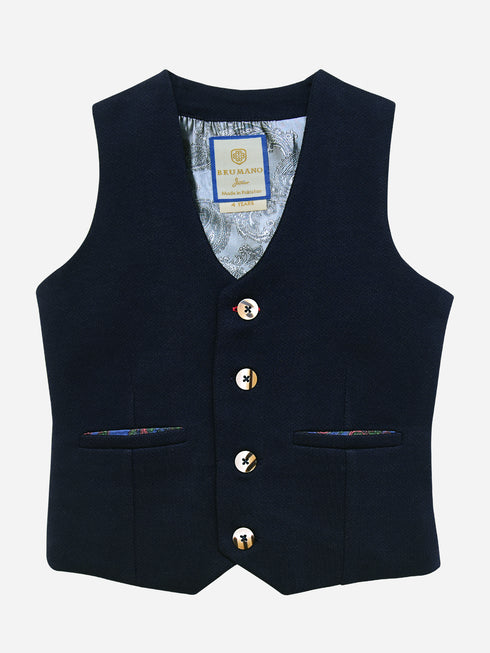 Navy Blue Textured Suit Waistcoat Brumano Pakistan