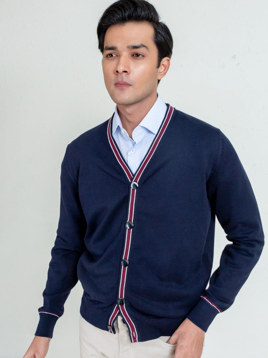 Navy Blue V-Neck Cardigan With Detailing Brumano Pakistan