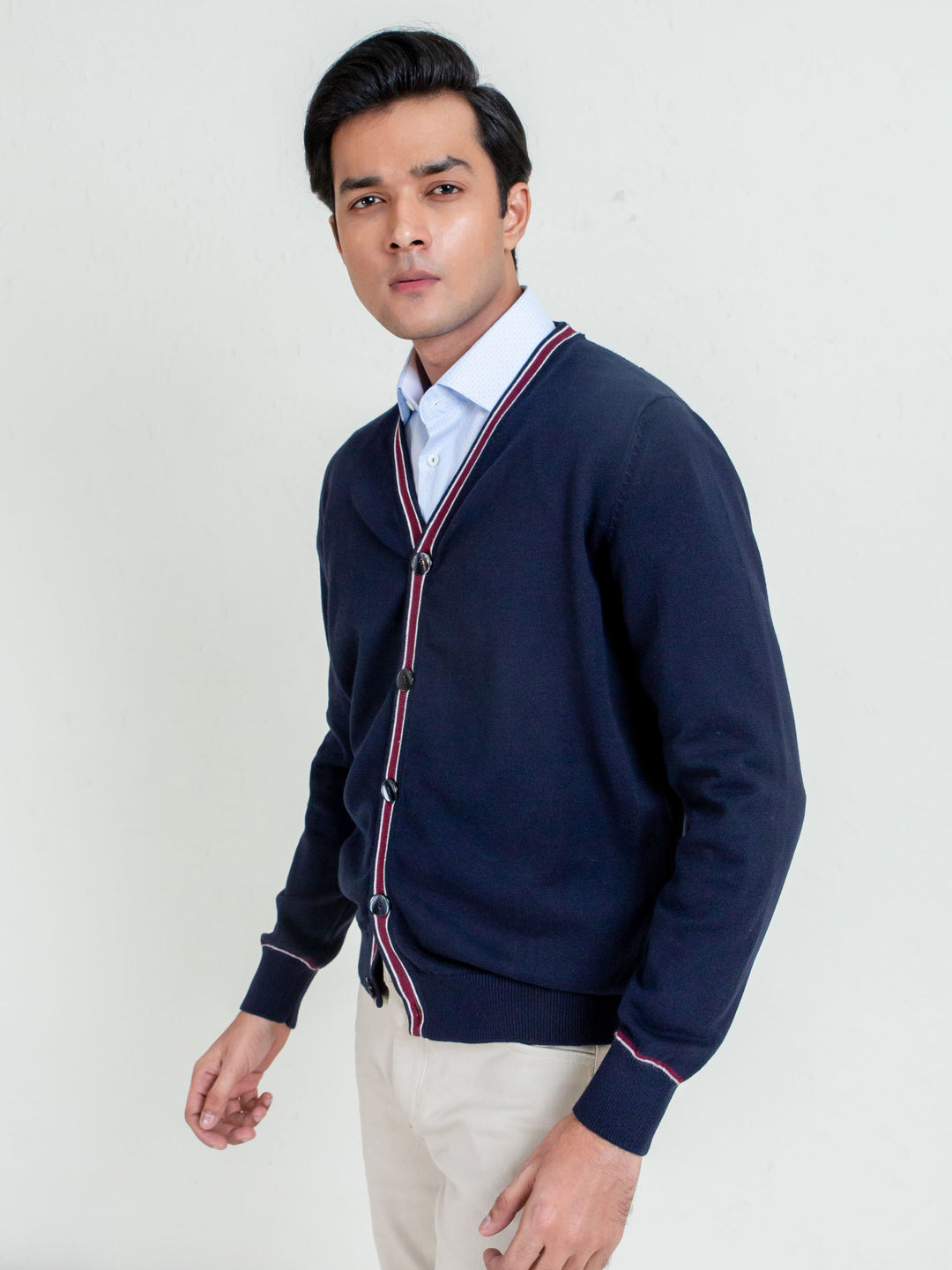 Navy Blue V-Neck Cardigan With Detailing Brumano Pakistan
