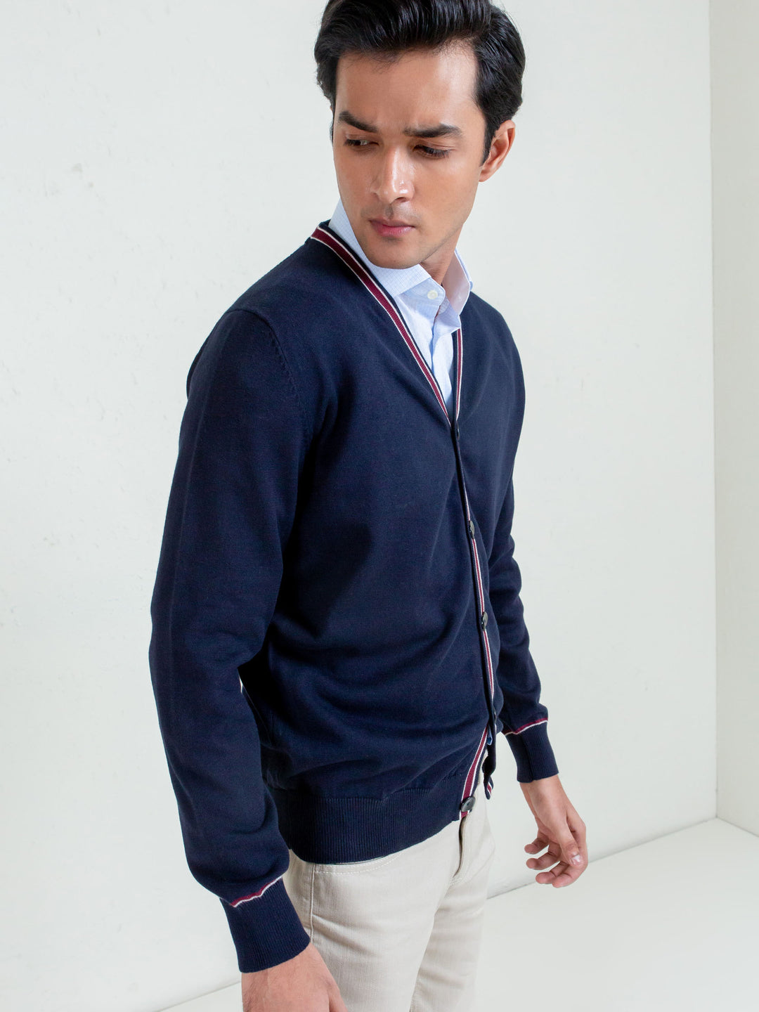 Navy Blue V-Neck Cardigan With Detailing Brumano Pakistan