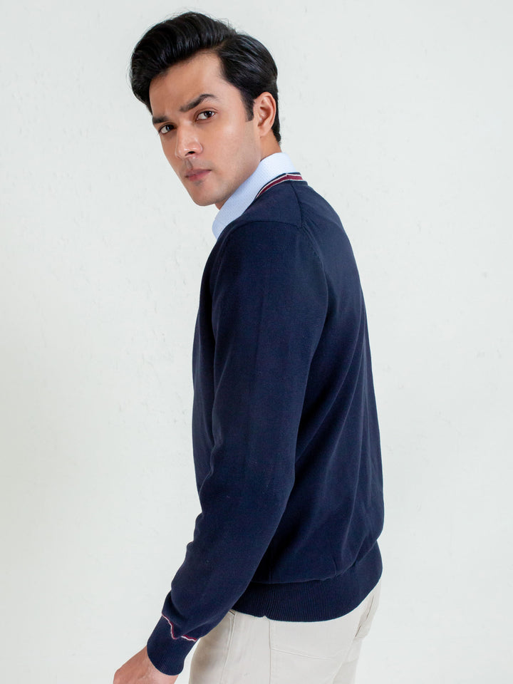Navy Blue V-Neck Cardigan With Detailing Brumano Pakistan
