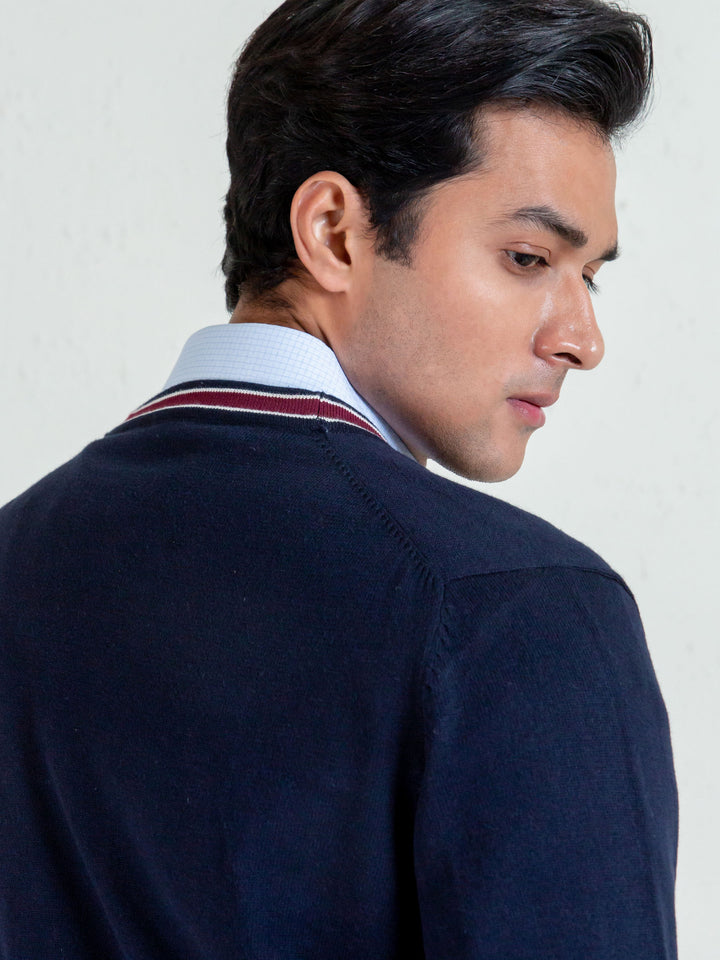 Navy Blue V-Neck Cardigan With Detailing Brumano Pakistan