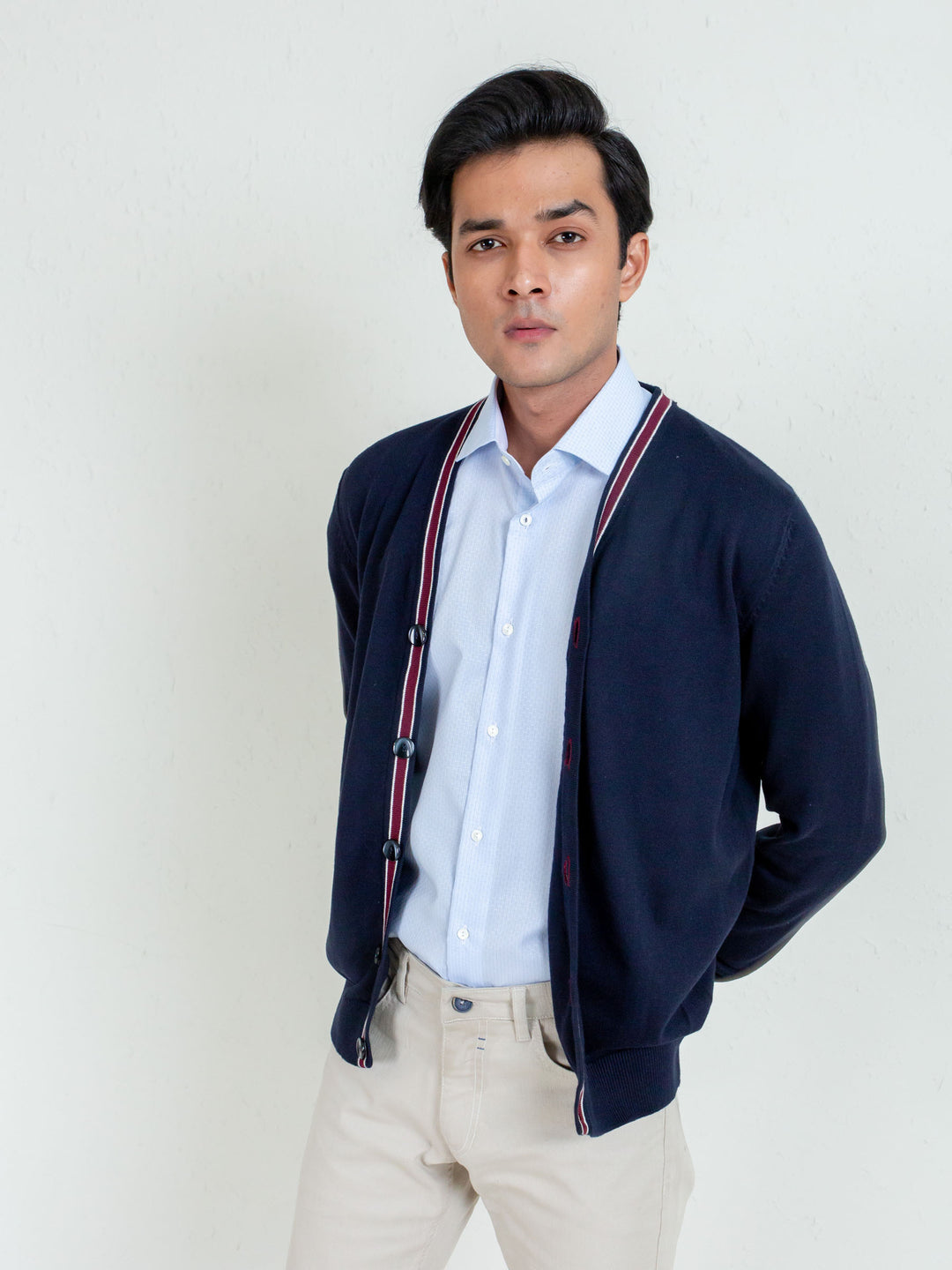 Navy Blue V-Neck Cardigan With Detailing Brumano Pakistan
