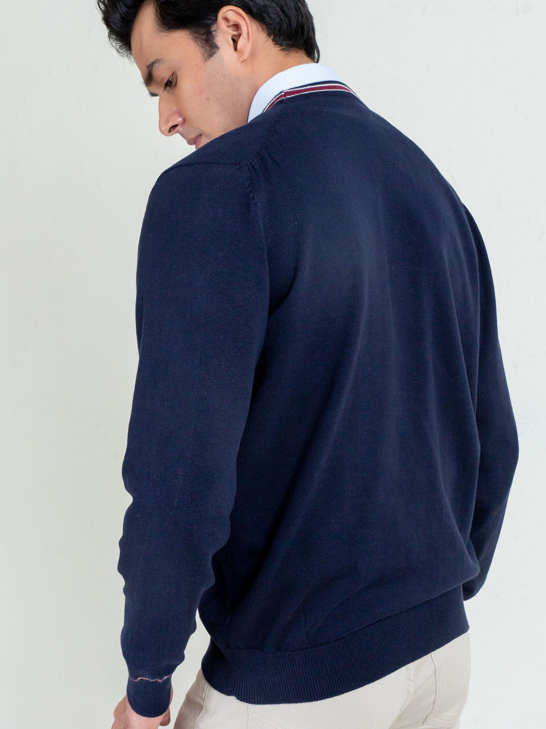 Navy Blue V-Neck Cardigan With Detailing Brumano Pakistan