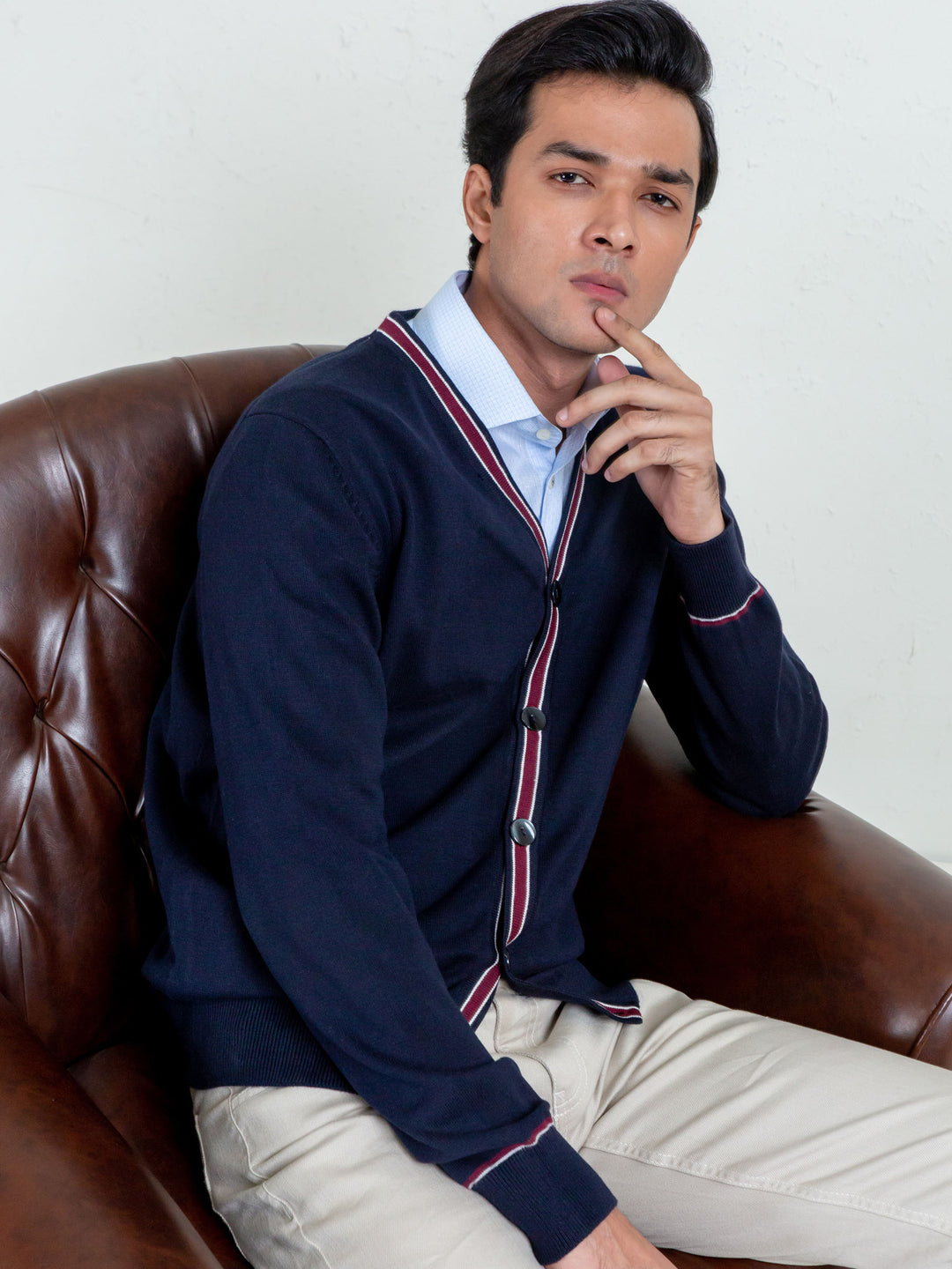 Navy Blue V-Neck Cardigan With Detailing Brumano Pakistan