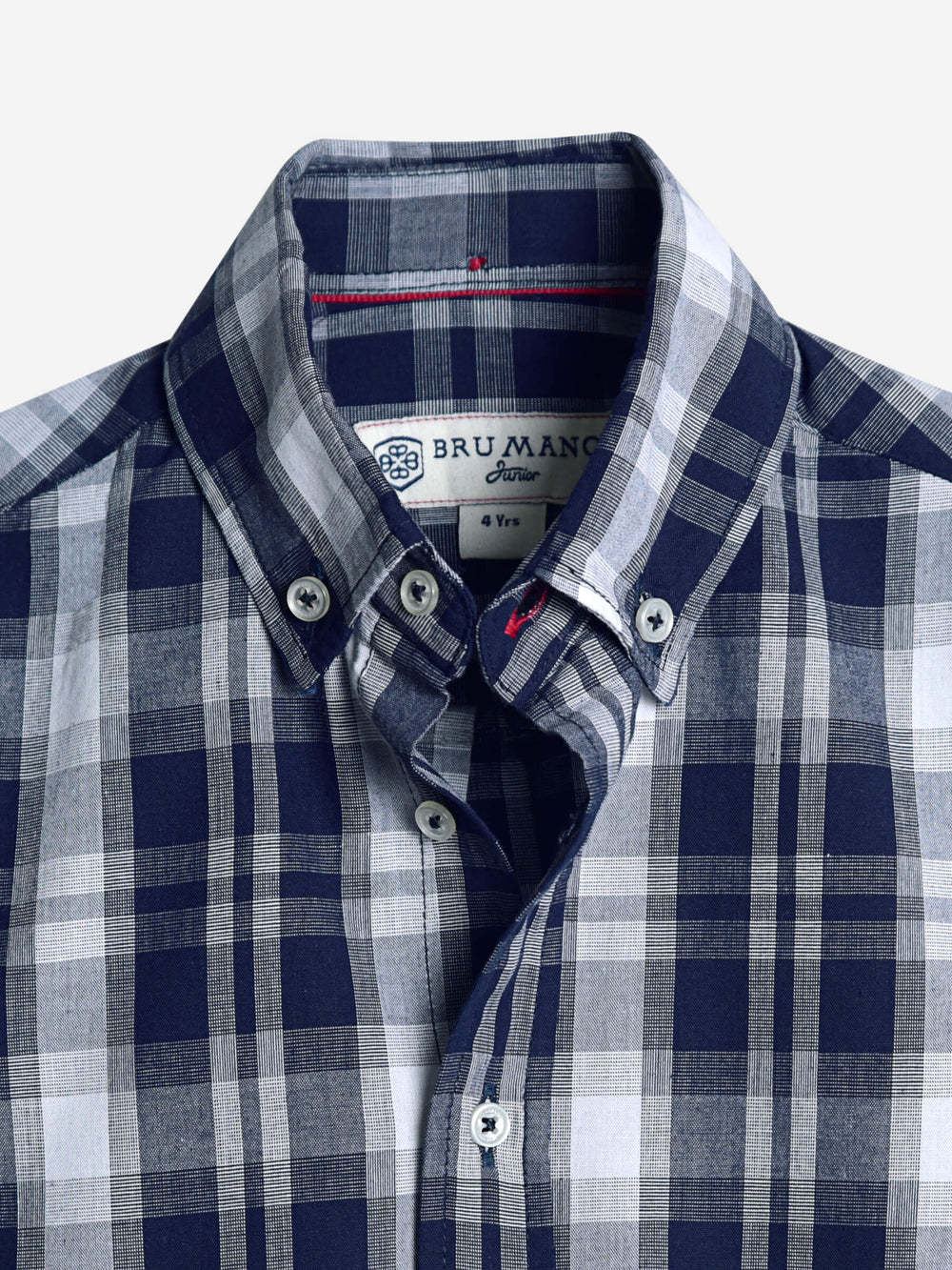 Navy Blue & White Long Sleeve Checkered Shirt