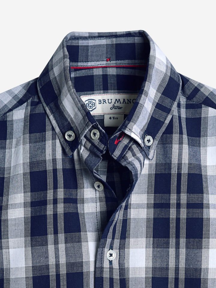 Navy Blue & White Long Sleeve Checkered Shirt Brumano Pakistan