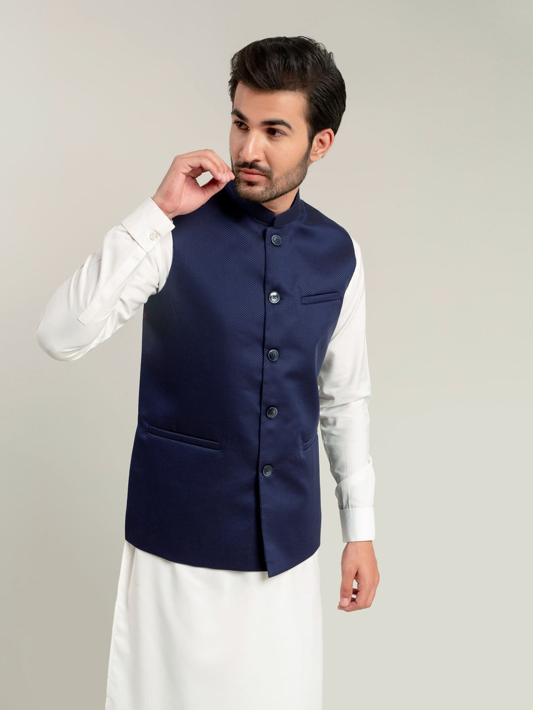 Navy Diamond Patterned Waistcoat Brumano Pakistan