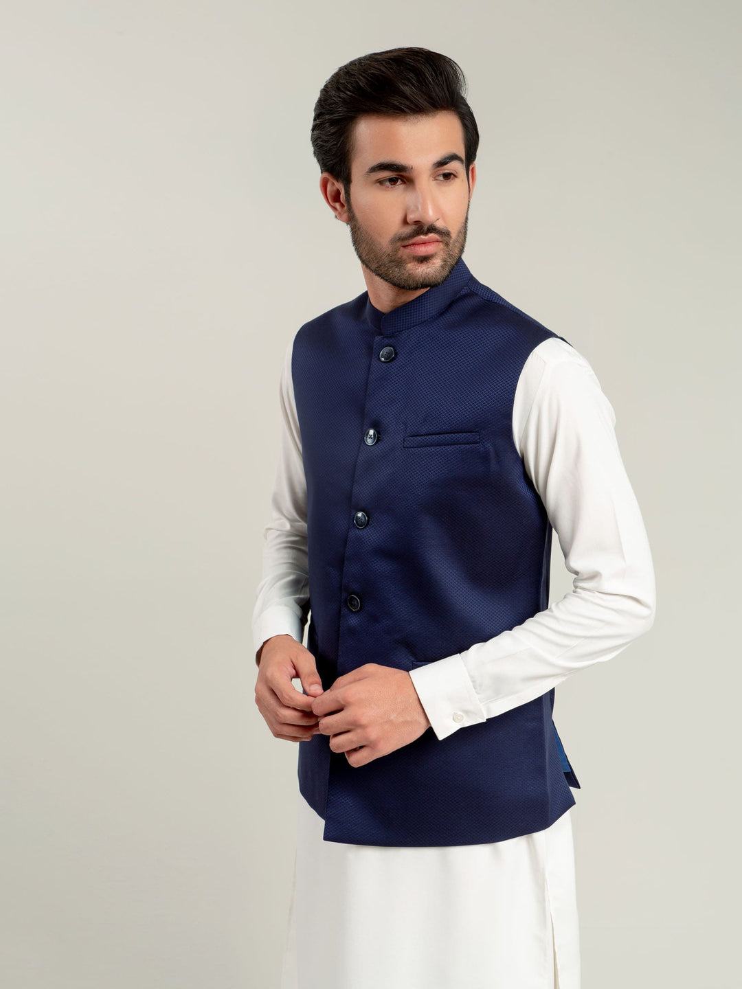 Navy Diamond Patterned Waistcoat Brumano Pakistan