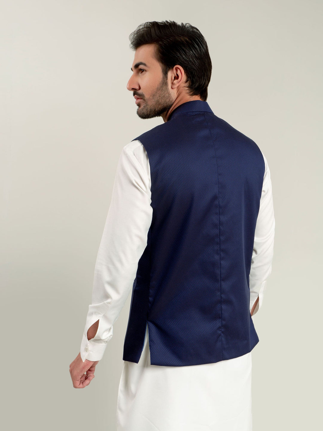 Navy Diamond Patterned Waistcoat Brumano Pakistan