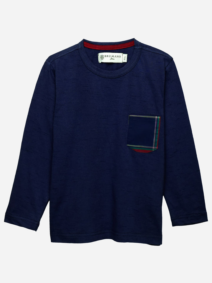 Navy Full Sleeve T-Shirt With Contrasting Pocket Brumano Pakistan