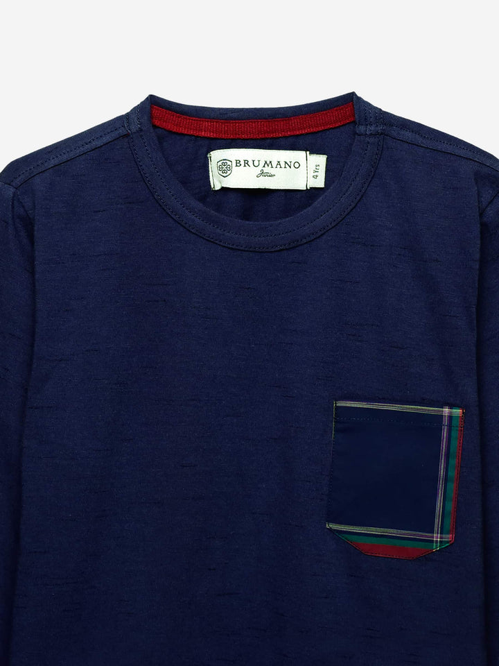 Navy Full Sleeve T-Shirt With Contrasting Pocket Brumano Pakistan