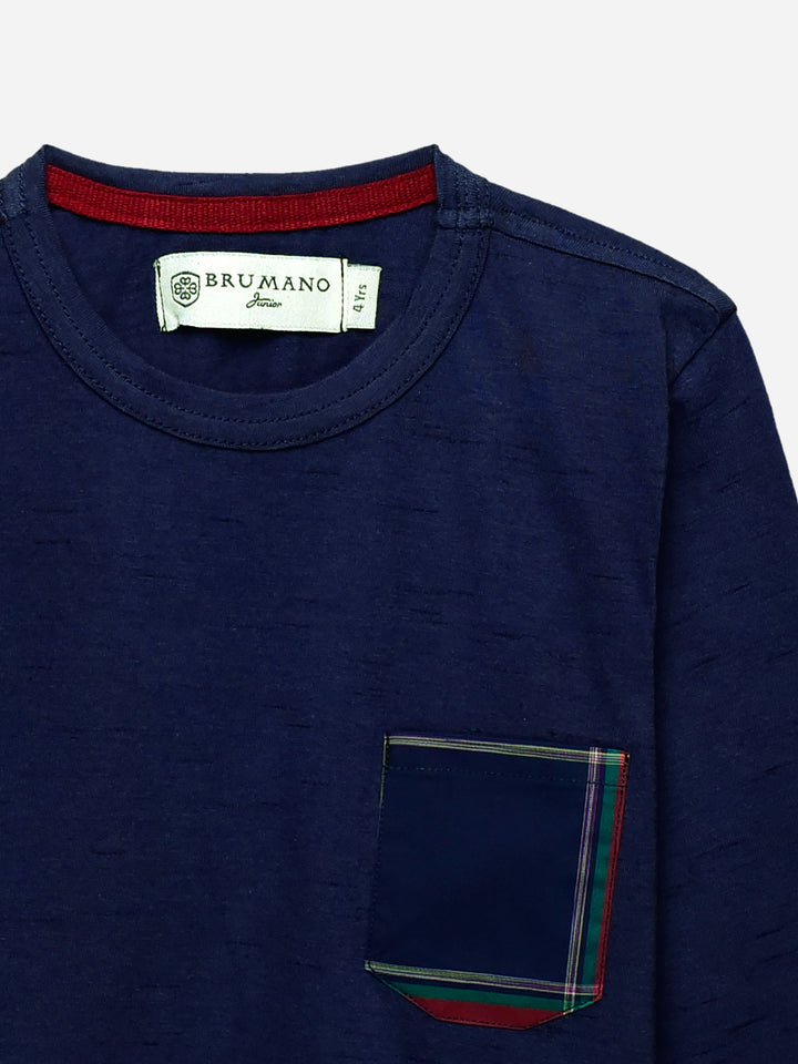 Navy Full Sleeve T-Shirt With Contrasting Pocket Brumano Pakistan