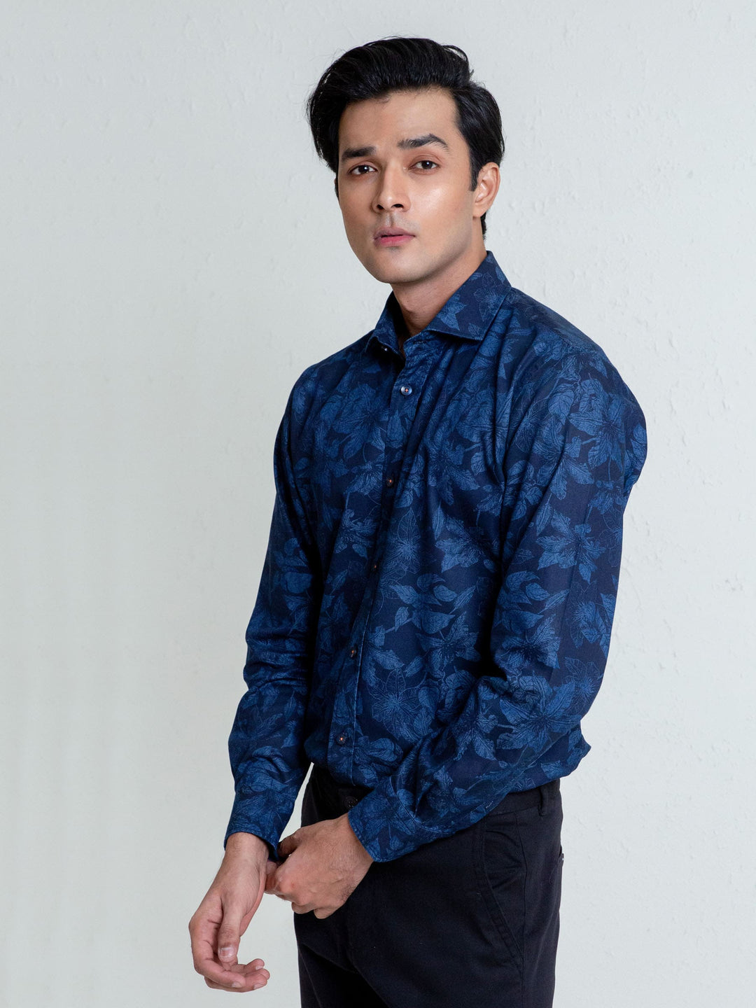 Navy Indigo Dyed Floral Printed Shirt Brumano Pakistan