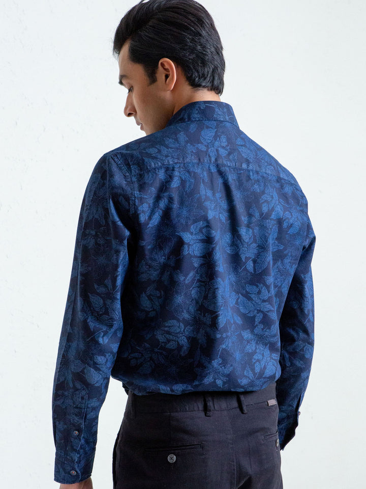 Navy Indigo Dyed Floral Printed Shirt Brumano Pakistan
