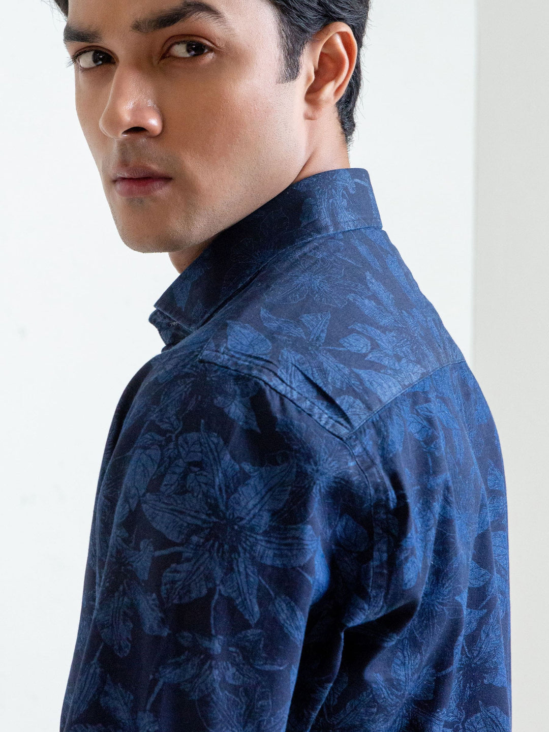Navy Indigo Dyed Floral Printed Shirt Brumano Pakistan