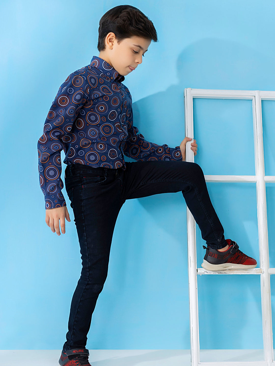 Navy & Orange Circle Printed Casual Shirt Brumano Pakistan