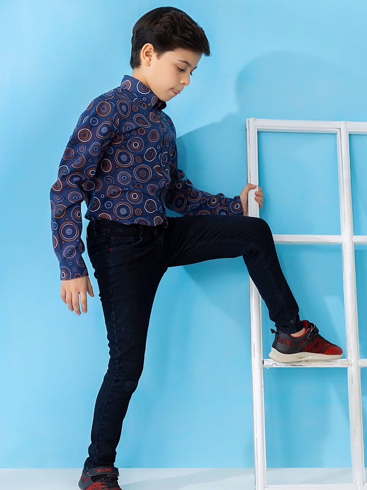 Navy & Orange Circle Printed Casual Shirt Brumano Pakistan