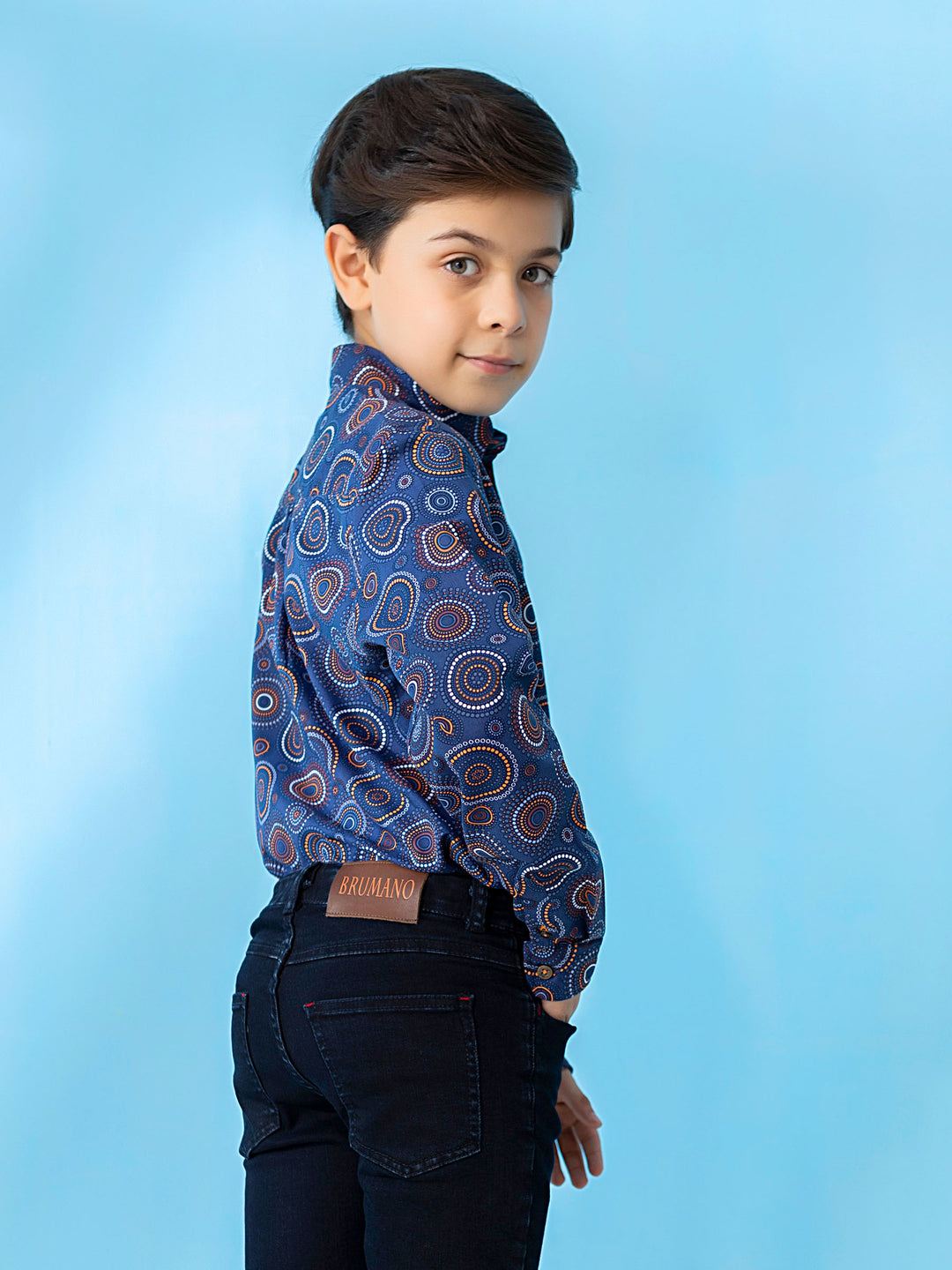 Navy & Orange Circle Printed Casual Shirt Brumano Pakistan