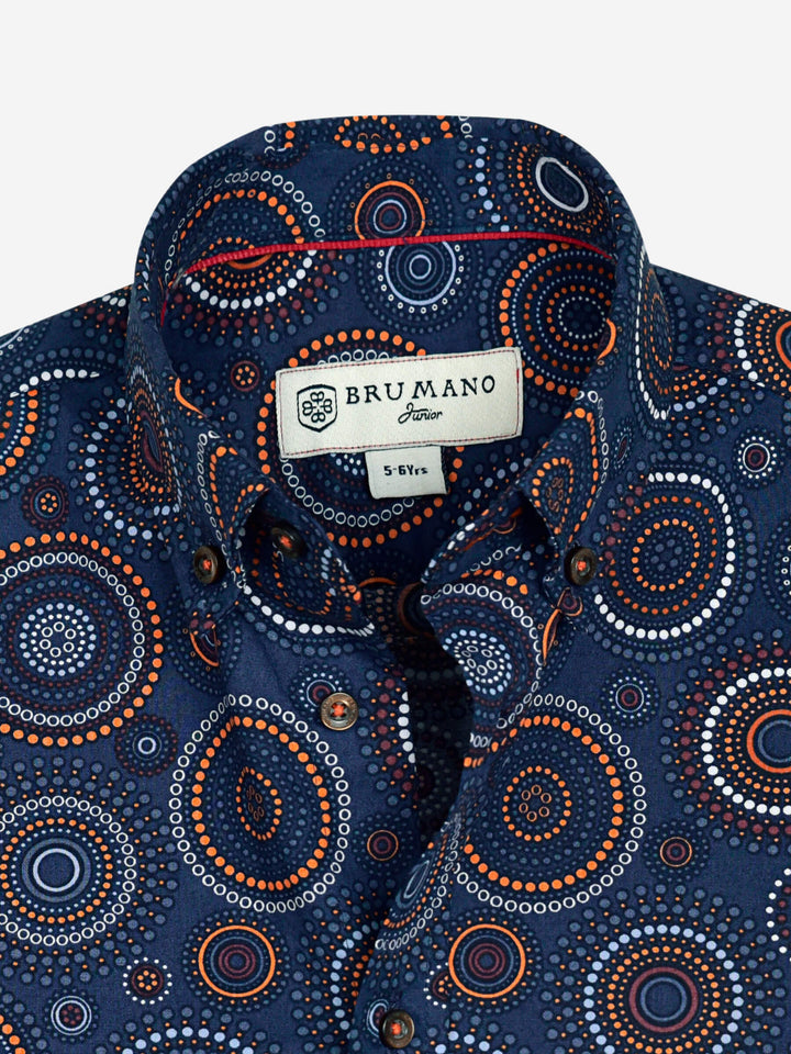 Navy & Orange Circle Printed Casual Shirt Brumano Pakitan