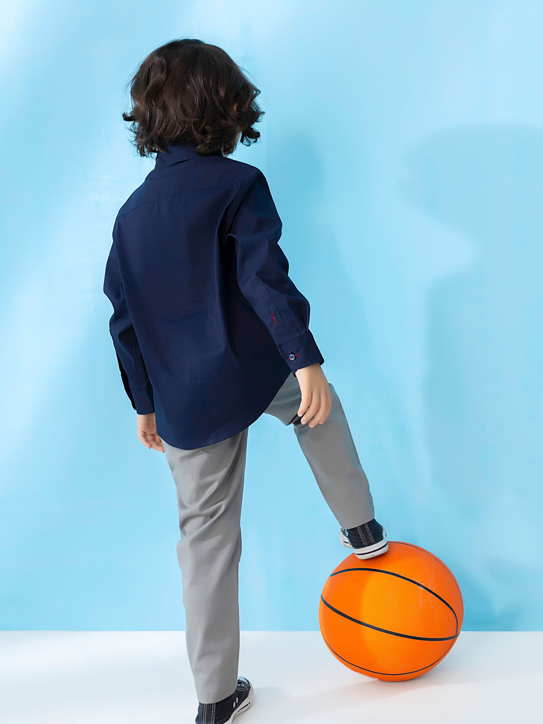 Navy Satin Long Sleeve Formal Shirt - Junior Brumano Pakistan