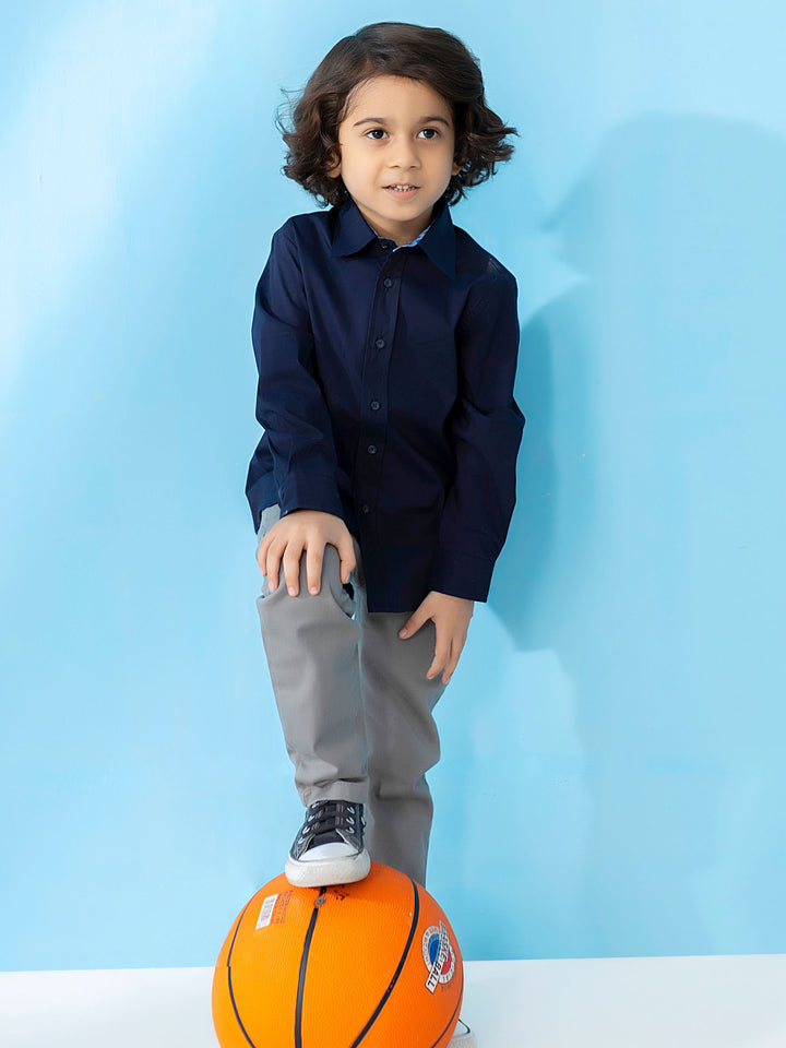Navy Satin Long Sleeve Formal Shirt - Junior Brumano Pakistan