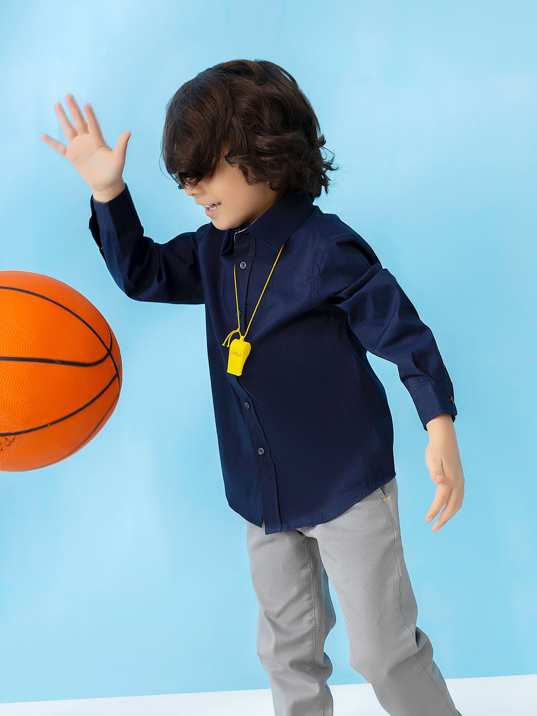 Navy Satin Long Sleeve Formal Shirt - Junior Brumano Pakistan